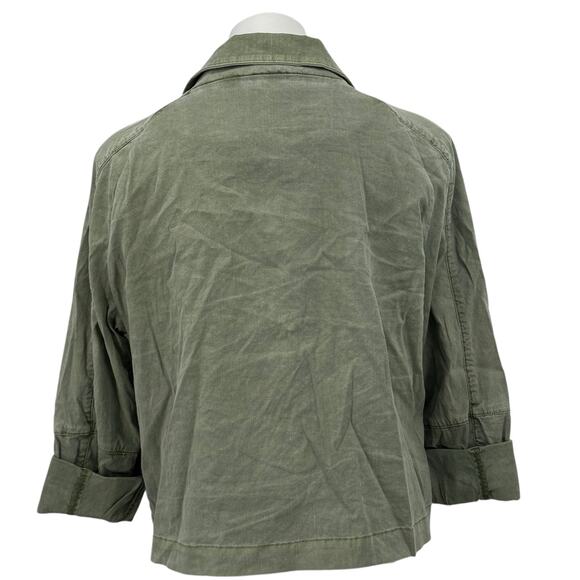 Evereve Camp Jacket Linen Women's SZ L Green Utility Military Cargo Streetwear - Picture 7 of 12